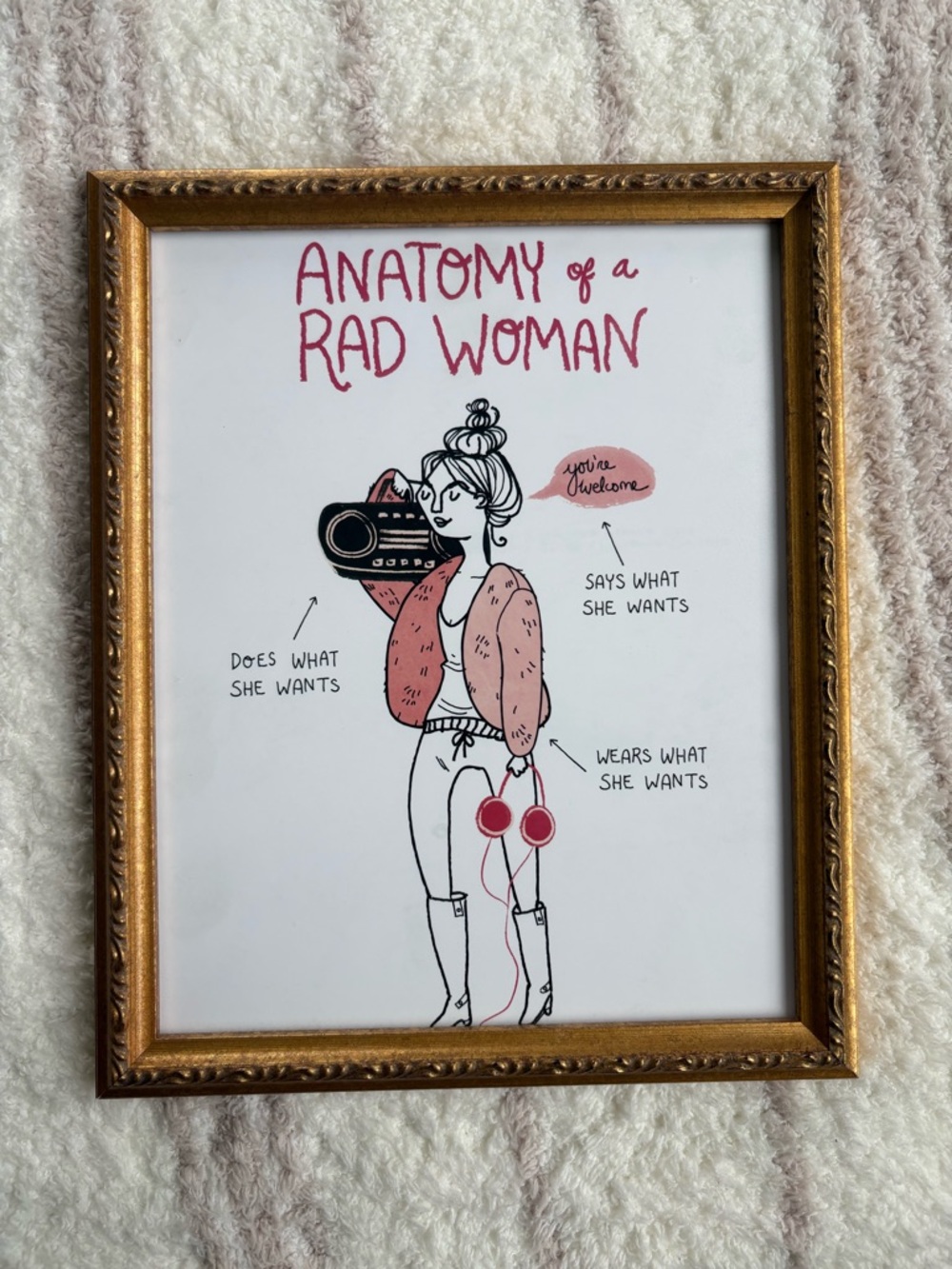 Anatomy of a Rad Woman Framed Art Print - Pink & Black Illustration